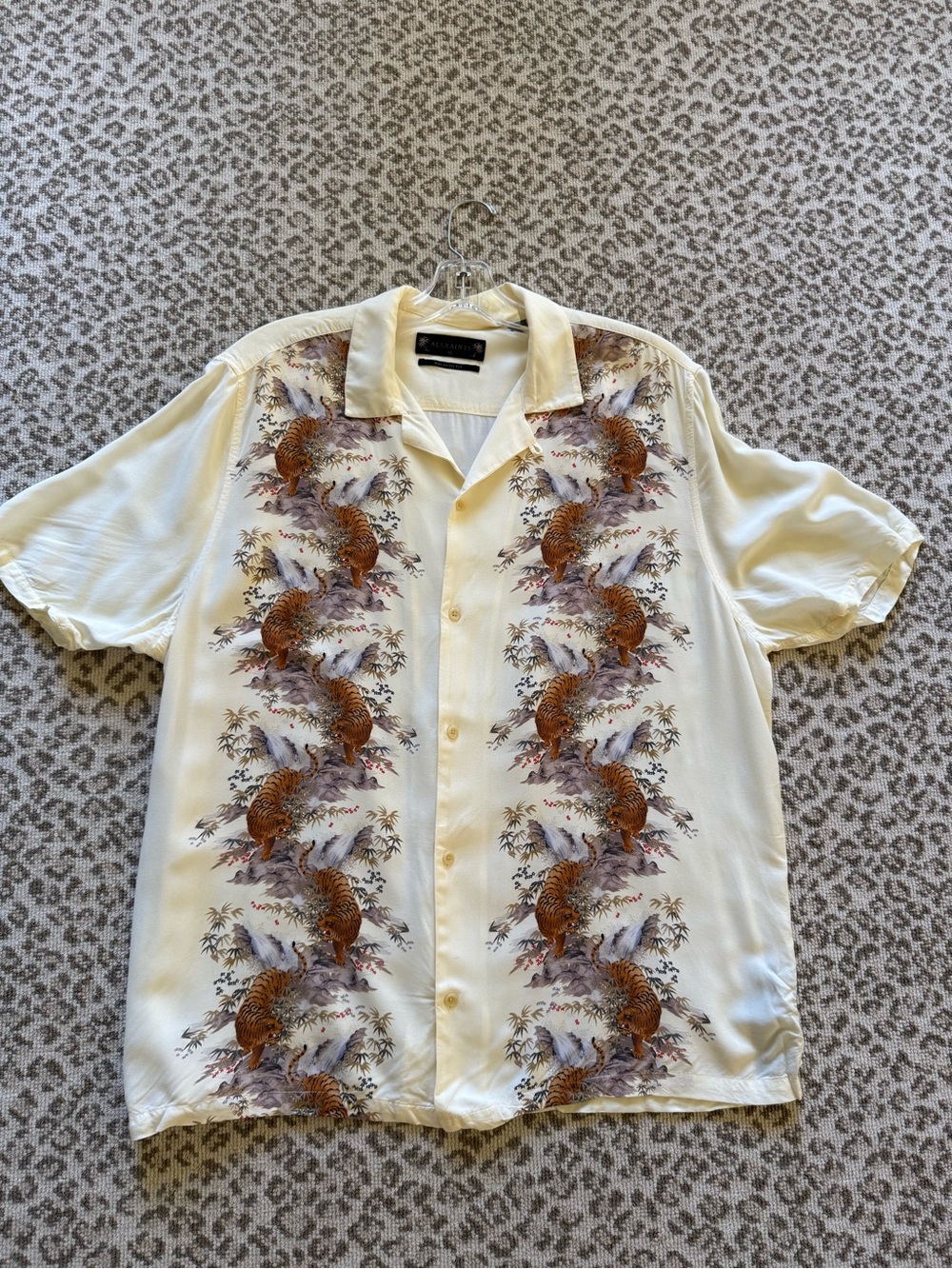 AllSaints Cream Short-Sleeve Button-Down Shirt with Brown Botanical Print